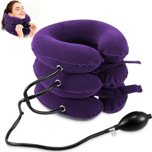 Neck Stretcher Cervical Neck Traction Device Neck Pain Relief Adjustable Purple Inflatable Neck Brace and Cervical Traction, Decompression Home Use