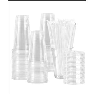 Clear Plastic Cups with Lids and Straws,Sturdy & Food Safe Iced Coffee Cups with lids,Disposable Plastic Smoothie Cups for Cold Drinks, Milkshake- BPA free