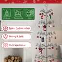 6.2 Ft Christmas Ornament Display Stand Tree, Metal Christmas Tree with 54 Balls, 80 LED Lights, 2 Stockings and 6 Holiday Cards, Wrought Iron Xmas Tree Hooks for Offices, Patios & Living Rooms