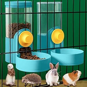 Kenond 40oz Hanging Automatic Rabbit Food and Water Dispenser, Dog Cage and Ferret Feeder, Gravity Cat Feeder Set, Cage Food Bowl for Bunny, Guinea Pig, Chinchilla (Green)
