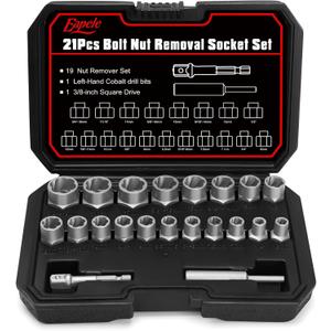 Eapele Bolt Extractor Set, Stripped Nut Remover Twist Sockets, Fit 3/8" Square Drive with Solid Storage Case (21pcs, Silver)
