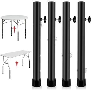 Table Leg Extenders for Folding Tables, Folding Table Legs Extensions for Straight and Bent Legs, Heavy Duty Steel 4 Levels Adjustable Folding Table Leg Risers, Raise Table Height