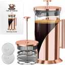 Cafe Du Chateau Stainless Steel French Press Coffee Maker 34 oz - Easy to Use Insulated Coffee Press with 4-Level Filtration, Manual Brewer for Tea, Camping & Travel with BPA Free, Durable Clear Glass (C. Rose Gold)
