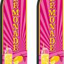 2 Pcs Lemonade Sign Feather Flag for Business 12 x 2.5ft Windless Lemonade Banner Swooper Flag for Summer Outdoor Business Food Advertising, Pole Not Included(Pink)
