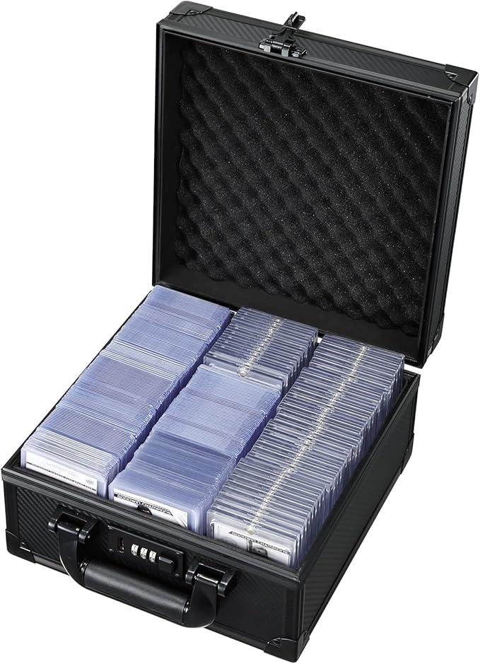 Boldblox Card Storage Box for 3" x 4" 35pt Toploaders, Sports Cards Case with Lock, Trading Card Storage Box Holds 390 Top Loaders or 99 Magnetic Holders, Card Collection Box for Collectors, (Size 3-Row)