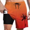 Lzzidou Men Swim Trunks with Compresssion Liner 7 Inch Inseam Board Shorts Bathing Suit with Zipper Pockets (Small, Orange Red)