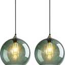Gray Green Glass Pendant Lights Kitchen Island Lighting Globe Pendant Light Fixtures Modern Pendant Lighting for Kitchen Island Bedroom Living Dining Room Light Fixture(9.84in, 2-Pack)