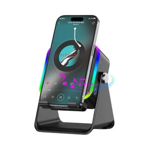Wireless Induction Speaker 5-in-1 Bluetooth Speaker with Phone Stand,Stereo Sound, 3500mAh Rechargeable, 8 RGB Ambient Light, 360° Adjustable Holder for iPhone/Android/iPad,Gifts for Men Women (Black)