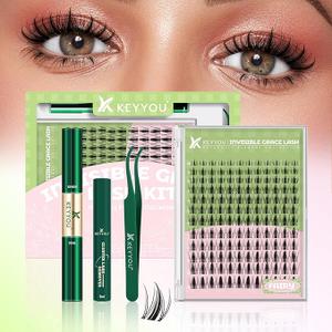 KEYYOU Fairy Lash Clusters Kit, Manga Eyelash Extension Kit at Home, 144pcs D Curl Wispy Natural Invisible Band Lash with Waterproof Lash Extensions Kit (FairyD818MIX)