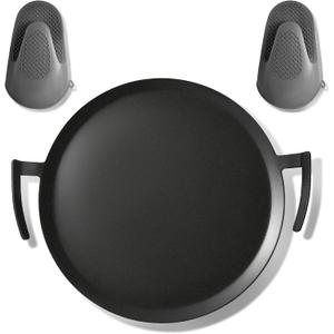 Universal 17" Round Carbon Steel Griddle for Grill Gas/Electric Stove Induction Cooktop and Oven, Thick Heavy-duty Carbon Steel, Vegetable Oil Pre-seasoned Nitrided Coating Process