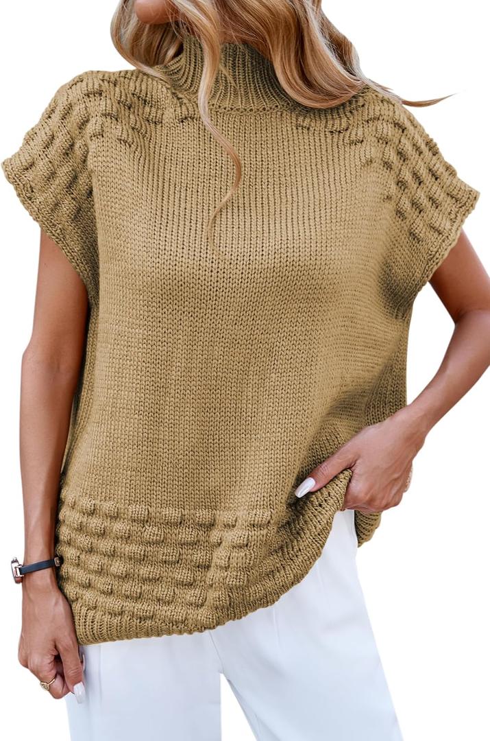Cakulo Womens Oversized Sweater Vest Mock Neck Pullover Sweaters (Brown, M)