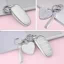 Compatible with Hyundai key fob cover with Keychain, Car Accessories Key Shell for 2023 2022 2021 2020 Hyundai Sonata Santa fe Tucson, 5 Buttons,Silver Clear