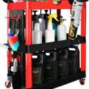 Auto Detailing Cart with Wheels, 3 Tier Car Detailing Cart with Hanging Boards & Hooks, Car Wash Organizer for Garage Workshop DIY Home
