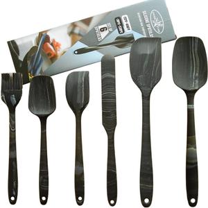 Premium Silicone Marbled Spatula Set of 6  446F Heat-Resistant One-Piece Steel Core, Non-Stick Kitchen Tools for Baking, Cooking & Mixing  Dishwasher Safe (Black)