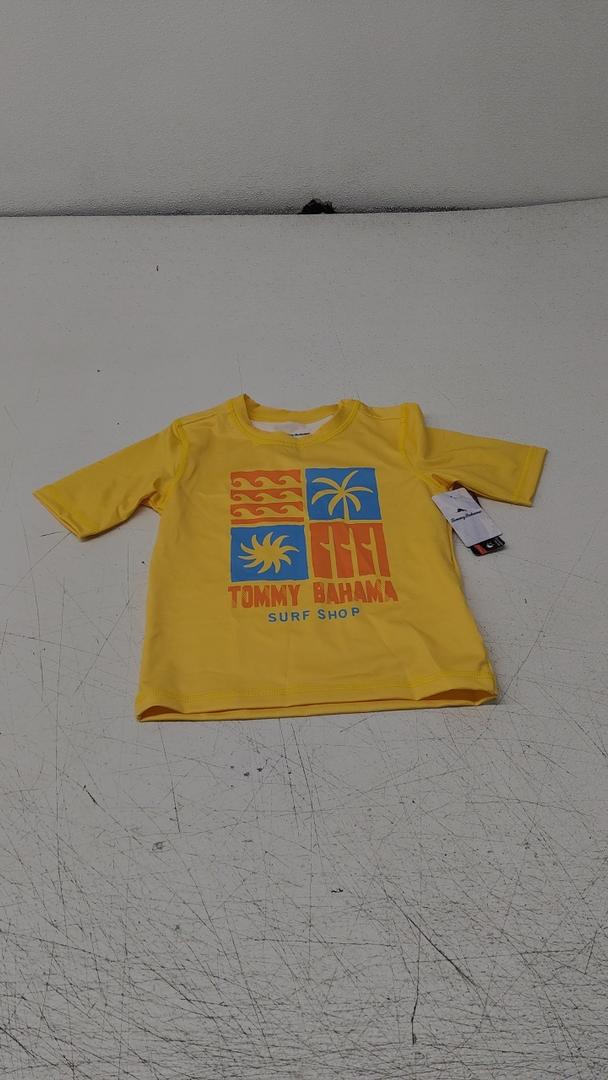 Tommy Bahama Boy's 2Piece Swimsuit Set, Rash Guard & Swim Trunks 2Pack Bundle for Kids and Teens (Size 4, Yellow)