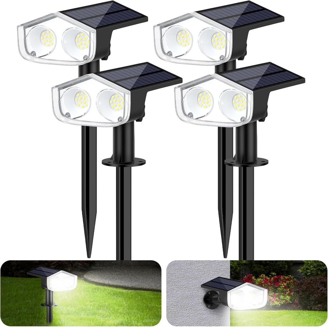 Bright Solar Spot Lights Outdoor 2 Modes Solar Outdoor Lights,Waterproof Solar Lights Outdoor,LED Garden Landscape Spotlights for Yard Pathway Driveway Walkway Wall 4 Pack Cool White