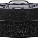Granite Ware 15-Inch Covered Oval Roaster - Enamel Steel Basic Cookware, Nonstick & Chemical-Free, Dishwasher Safe - 10 Lb Capacity, Large Roasting Pan for Meats, Poultry, Vegetables (Speckled Black)
