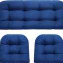 Wicker Chair Cushions 3 Piece Set, Outdoor Loveseat Wicker Cushions for Patio Furniture Settee, Waterproof Wicker Patio Furniture Loveseat Cushions, 1 Loveseat and 2 U-Shaped Cushions, Blue
