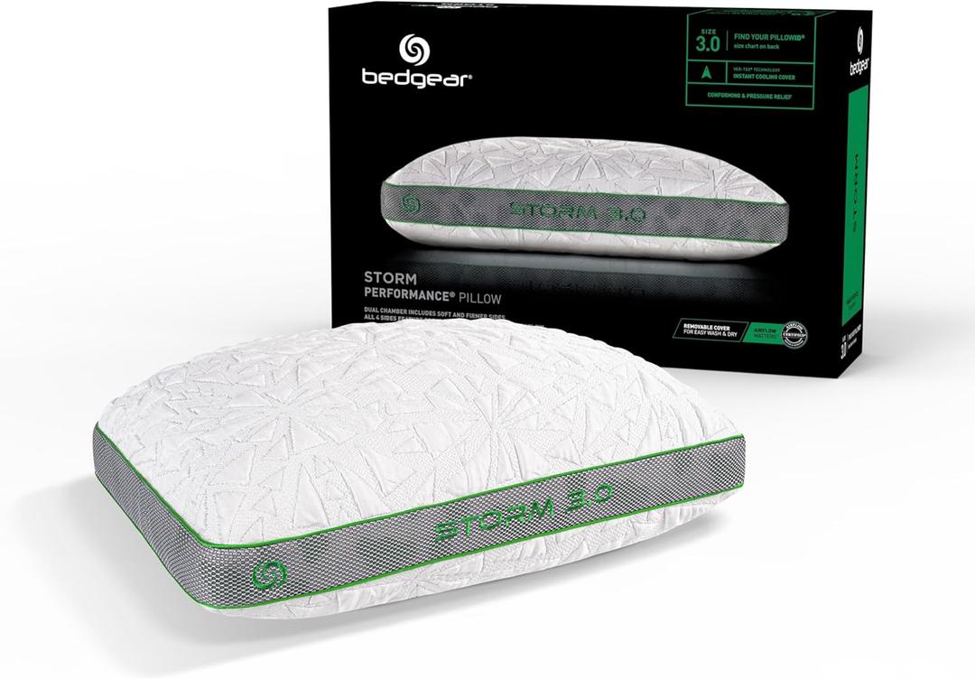 Bedgear Storm Performance Pillow - 2018 Version - Size 3.0 - Cooling Pillow for Hot Sleepers - Medium Firmness Bed Pillow for All Sleep Positions - Washable Removable Cover - 20" Wx 26" L x 6.5" H (Standard)