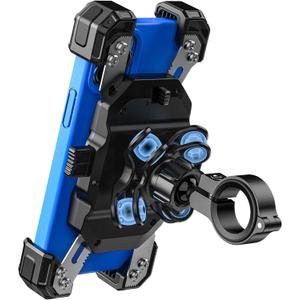 VAZESWIN Motorcycle Phone Mount with Vibration Dampener, 1s Lock Bike Phone Holder with Aluminum Alloy Handlebar Mounting Base, One-Handed Operation Motorcycle Cellphone Mount for 5.5"-7.2" Smartphone