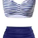Holipick Women High Waisted Bikini Set Two Piece Swimsuit Tummy Control Bathing Suit Vintage Halter Swimwear (Medium, Blue Stripe)