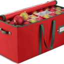 ZOBER Large Christmas Ornament Storage Box - Stores 128 3" Ornaments, With Dividers - Ornament Organizer Storage Box, Durable Christmas Containers Holder - Extra Pockets, Dual Zipper - Red