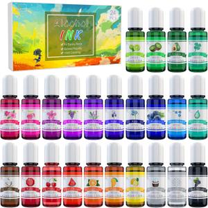 Alcohol Ink Set - 24 Vibrant Colors for Resin Art, Petri Dish Making, Epoxy Painting - Concentrated Alcohol-based Paint Color Dye for Tumbler Making - 24 x 10ml/.35oz (24 Bottles x 10ml)
