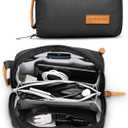 Tech Bag Organizer - Small Electronics Organizer Pouch for Travel - Premium Travel Case with Leather Accents - Mesh Pocket for Cables, Cords and Chargers (Black)