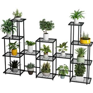 Tall Multi Tier Plant Stand, 13 Tiers Multifunctional Plant Stands for Indoor Plants, Decorative Black Steel Plant Shelf for outdoor Patio Garden Balcony and Yard