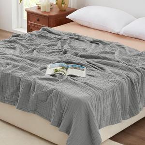 Love's cabin 6 Layer 100% Cotton Muslin Blanket, 50"x60" Throw Muslin Blanket for Couch Bed, Lightweight and Breathable Cotton Gauze for Adult, Light Grey