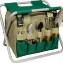 Folding Gardening Stool with Detachable Storage Tote Bag, Multifunctional Gardening Tools Set Organizer for Fishing and Camping,Portable Garden Chair Seat for Adults (Green+Khaki)
