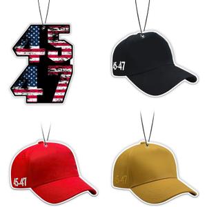 American USA President Car Air Freshener Card Pendant4 Pack Refreshing Ice Scent 45/47 Hat Ornament Gifts Merch Party Supplies Room Decor Accessories for Hanging Rearview Car Interior