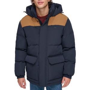 Levi's mens Quilted Puffer Parka Jacket (X-Large, Navy/Worker Brown)