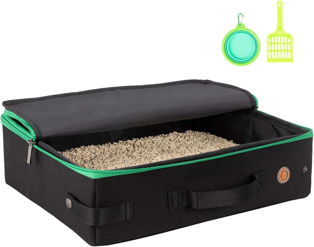 petisfam Portable Travel Litter Box for Cats with Lid to Contain Litter and Odor. Easy to Carry, Clean and Store. Easy for Car Travel, Hotle Stays, Flying with Cats (Medium, Black)