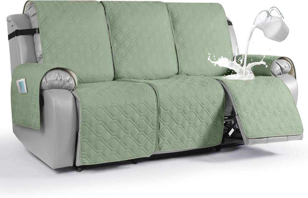 VANSOFY Waterproof Recliner Couch Covers, Sofa Covers 1-Piece Washable Reclining Sofa Cover Non-Slip Furniture Protector with Elastic Straps Pocket for Dogs, Pets(Light Green,3 Seater)