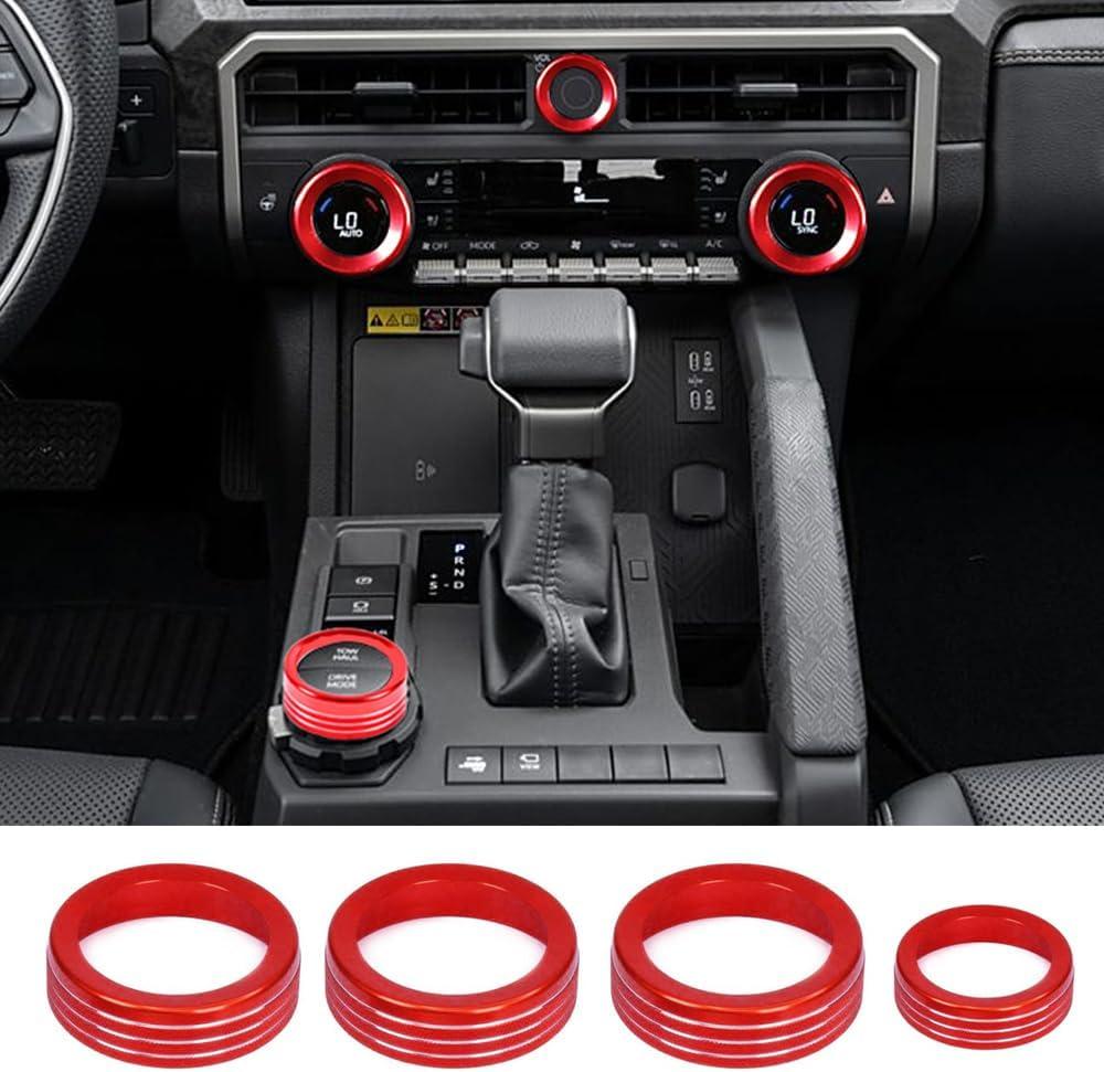 For Toyota Tacoma 2024 2025 2026 and For 4Runner 2025 Up w/14" Display Interior Accessories AC Center Consoles Switch Drive Volume Knob Cover Air Conditioner Aluminum Alloy (Red, 14-Inch Display)