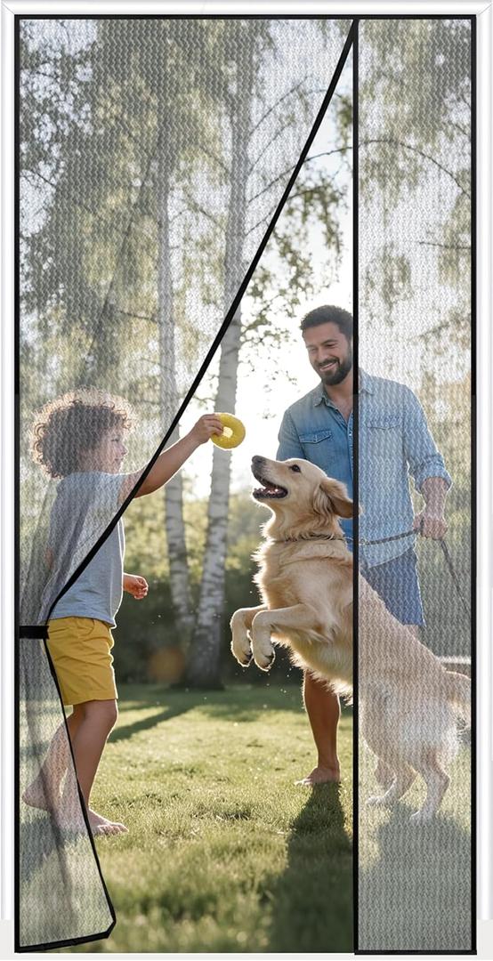 Sunolga Magnetic Screen Door Fits Door Size 32 x 80 Inch, Actual Screen Size 34 x 81 Inch, Reversible Left Right Side Opening, Sturdy Polyester Mesh Curtain Hands Free for Patio, Sliding Door, Silver