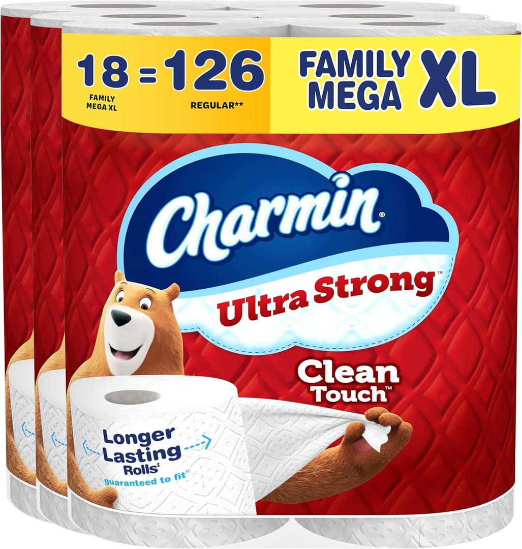 Charmin Toilet Paper Ultra Strong Clean Touch, 18 Family Mega XL Rolls = 126 Regular Rolls (385 sheet (Pack of 18))
