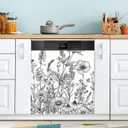 Black and White Flowers Dishwasher Magnet Cover, Front Dishwasher Cover Decoration, Home Cabinet Decals Appliances Stickers - 23" L x 26" H