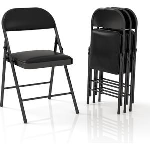 4 Pack Folding Chairs with Padded Cushion & Back, Padded Folding Chairs for Home, Office, Indoor, Outdoor Events (Black, 4 Pack) (Padded-bk)