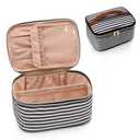 OCHEAL Striped Makeup Bag, Travel Makeup Organizer Bag, Large Capacity Cosmetic Bags For Women Large Travel Toiletry Bag Girls Traveling With Brush Slot And Divider