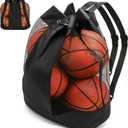 Large Ball Bag, Mesh Sport Bag with Adjustable Double Strap, Drawstring, Heavy-duty Soccer Organizer Beach Toy Storage for Football, Basketball, Volleyball, Training
