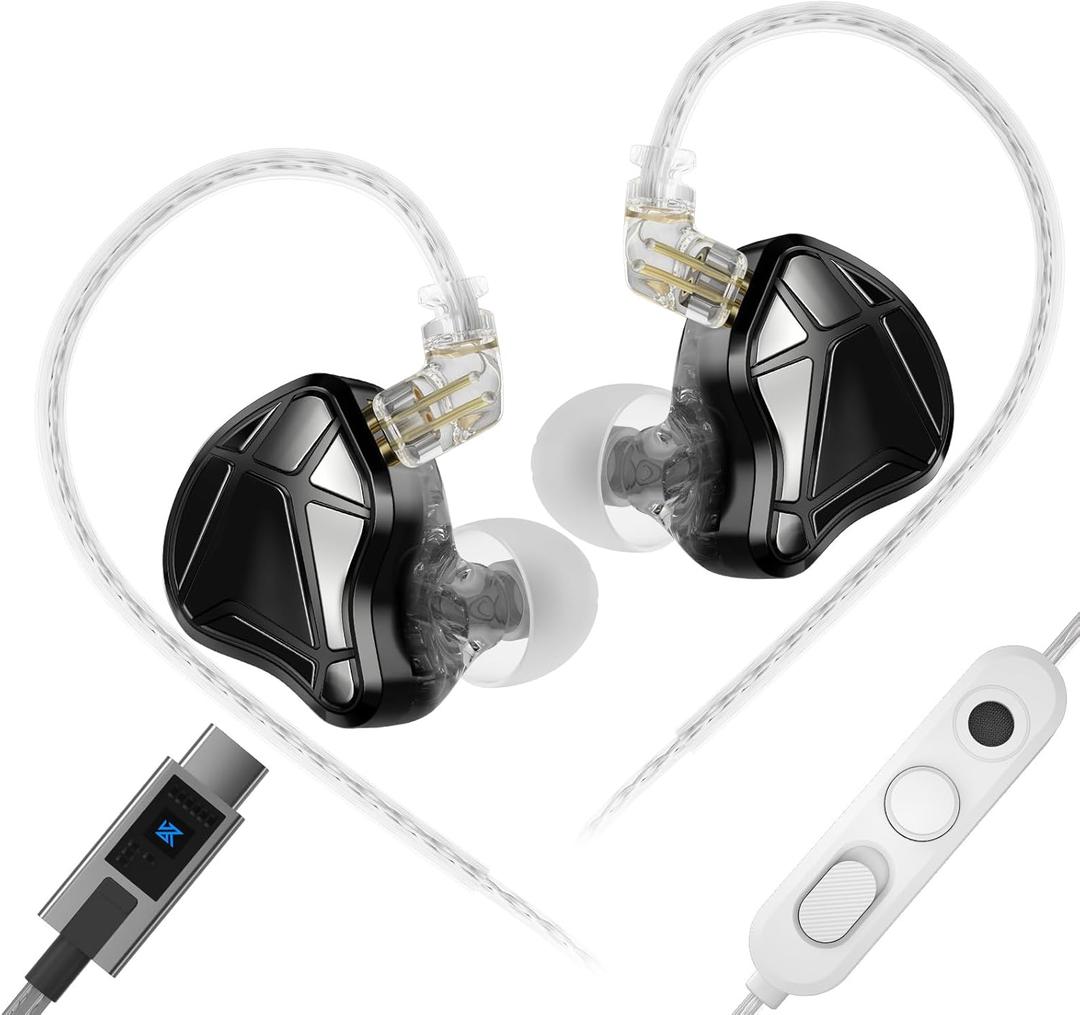 KZ Axas in Ear Monitor, Noise-Isolating USB C Gaming IEMs with Mic, Low-Distortion Audio, FPS Co-Tuned, Detachable Cable Built-in DSP 4 EQ (USB Type-C with Mic, Black)