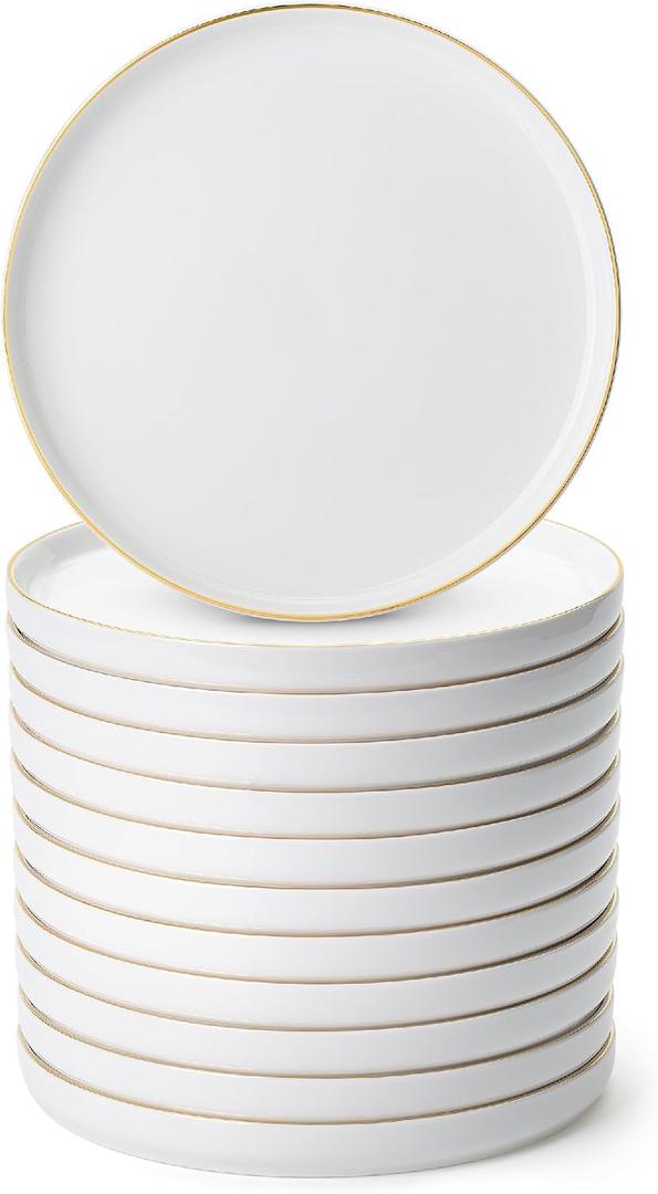 BTaT- White Porcelain Dessert Plates, 8", Set of 12, Christmas
