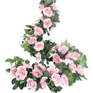 LESING Rose Garlands Artificial Rose Vines,4PCS(28.8FT) Fake Silk Flower Garland with Greenery Plants Wedding Hanging Flower Vines Garlands for Home Office Arch Garden Decoration (Pink)