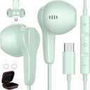 USB C Headphones for iPhone 17 Air 16 15 Pro Max Plus, Type C Earphone with Mic HiFi Stereo Volume Magnet in Ear USBC Wired Earbud for Samsung Galaxy S25 S24 Ultra S23 Fe S22+ Flip/Pixel 10 9, Green
