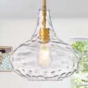 CATINER 11" Clear Glass Pendant Light Large Hand-Blown Glass Shade with Hammered Texture and Gold Finish, Adjustable Ceiling Hanging Light for Kitchen Island, Dining Room, Hallway, Living Room, 12inch