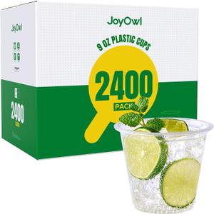 2400 Pack 9 OZ Clear Plastic Cups, Disposable Crystal Punch Cup, PET Plastic Party Cups for Iced Beverages, Juice and Cold Drinks