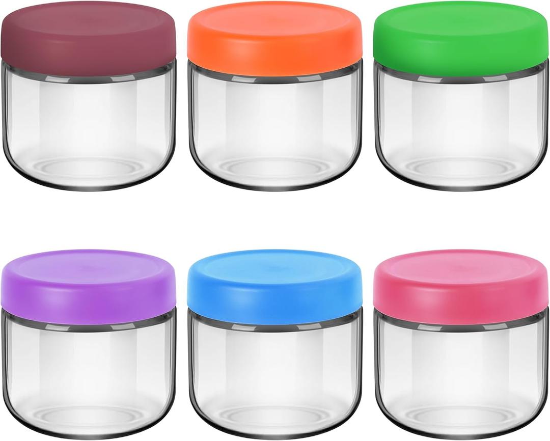 12oz Small Glass Jars for Overnight Oats Salad Yogurt Pudding Cereal Candy Snacks Storage Containers Meal Prep Mason jar with Airtight Lids,6 Pack (Multicolored)