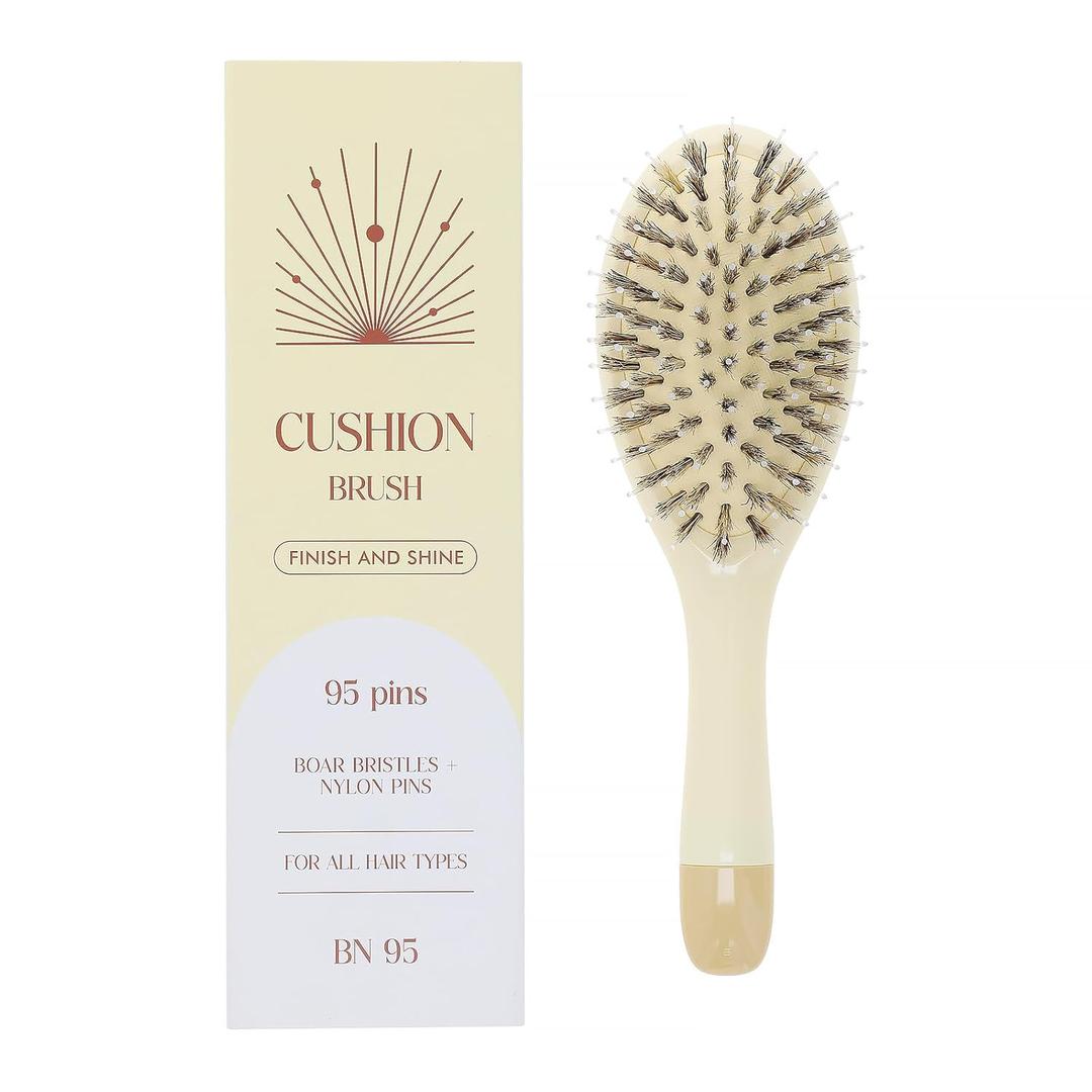 Boar Bristle Hair Brush -boar bristles + nylon pins Smoothes & Detangles All Hair Types, Hairbrush for Women, Men & Kids, Distributes Oils for Natural Shine & Stimulates Scalp